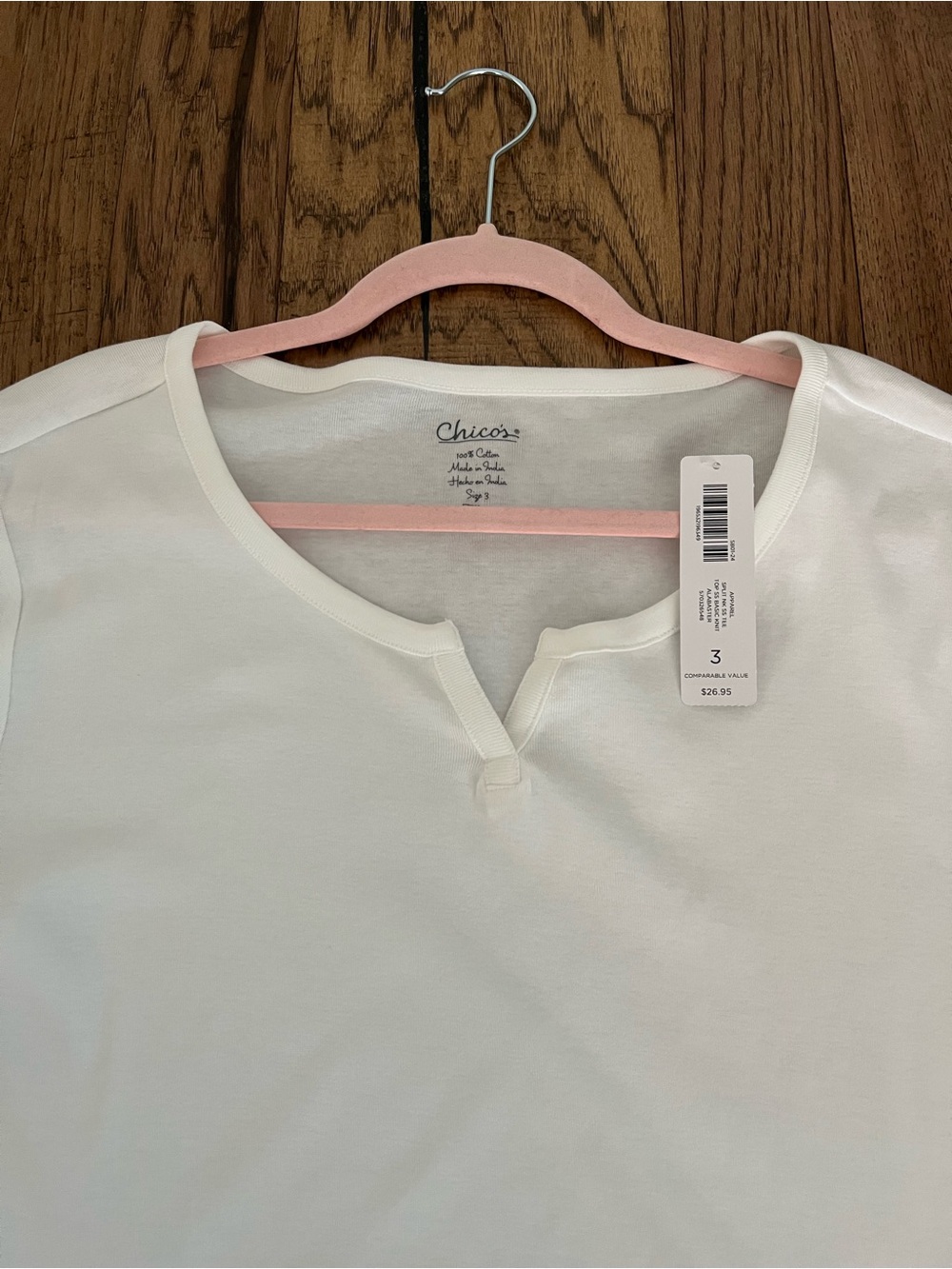 Chico's 3 White Split-Neck Tee Top Short Sleeve NWT